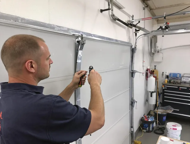Before and after garage door dent repair by Horizon West Garage Door Repair in Horizon West