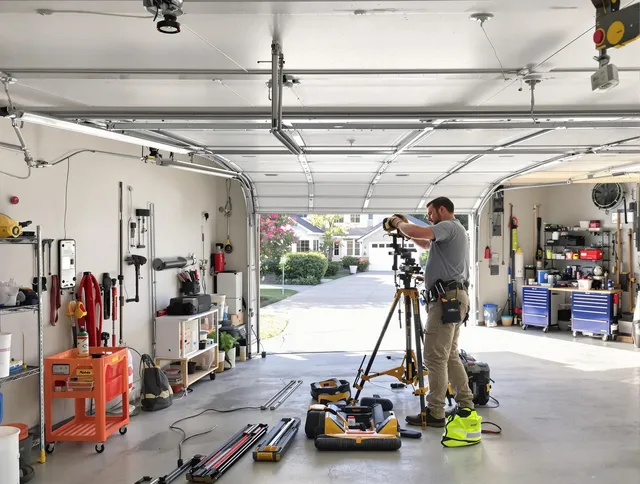 Horizon West Garage Door Repair specialist performing laser-guided track alignment in Horizon West